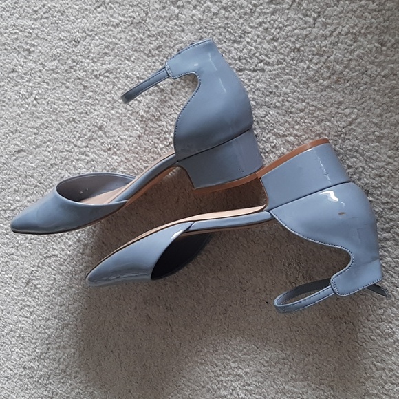 ALDO Lovely Blue Grey Patent Shoes - Pointy Toe, Ankle Strap, Cushion Insole - Picture 9 of 17